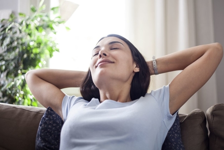 Woman breathing easily